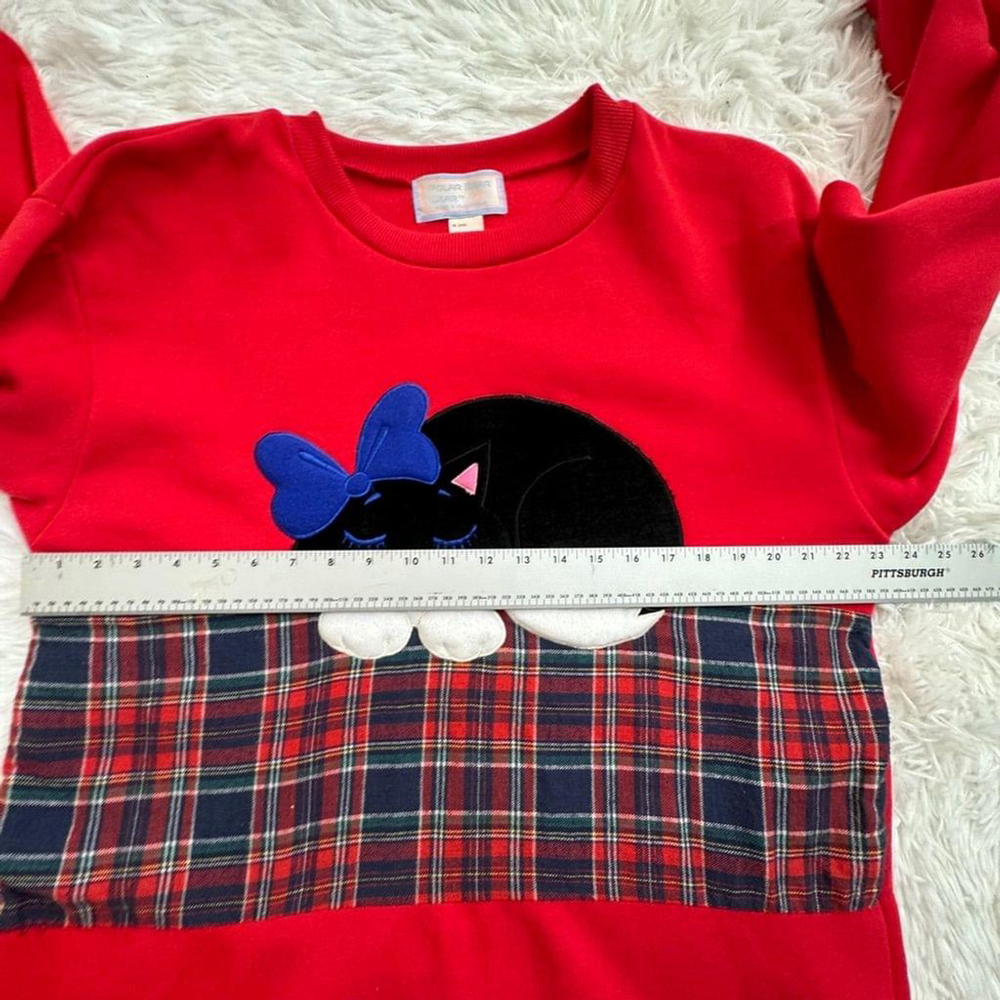 Polar Bear Wear Red Fleece Cat Applique Plaid Vintage Nightgown One Size Cozy - Picture 7 of 10